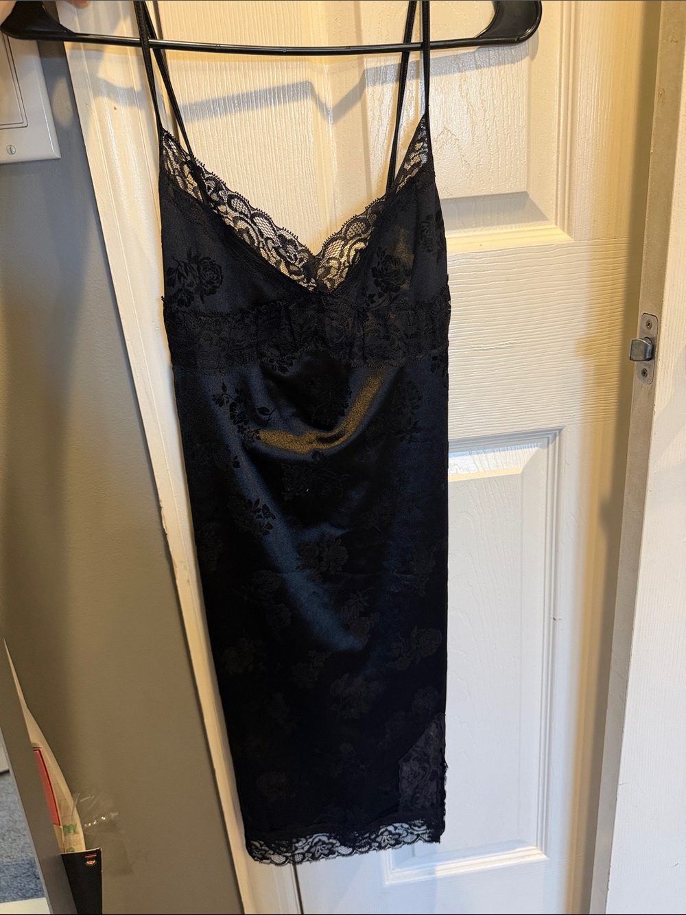 Motel Rocks Black Satin Lace-Trim Slip Dress